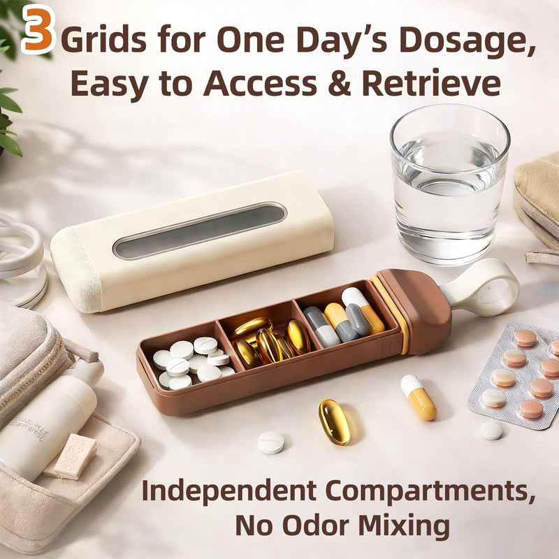 Mini Pill Organizer, 3 Compartments Airtight Travel Pill Box | Food-grade ABS pill case with airtight design, 3 compartments for organizing daily medication, vitamins and tablets on the go White