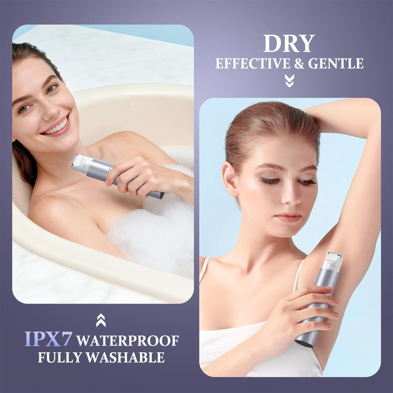 Bikini Trimmer for Women, Dual Head Face Shaver Body Hair Trimmmer, IPX7 Waterproof Womens Electric Razor for Legs, Purple