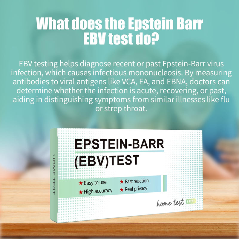 Epstein Barr (EBV) Test at-Home Testing，Highly Accurate, Easy to Read and use. Against The Epstein-Barr Virus’s VCA and EBNA，Quick Results Within 15 Minutes.