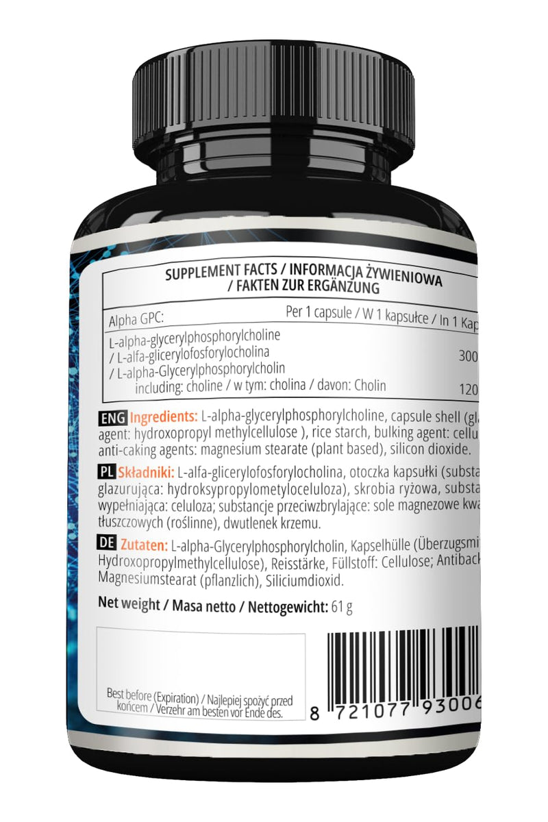 Alpha-GPC 600mg per Daily Dose - 90 Vegan Choline Capsules - 99% Choline Alfoscerate Dietary Supplement - Lipid Choline - Memory and Concentration Capsules - by Apollo's Hegemony
