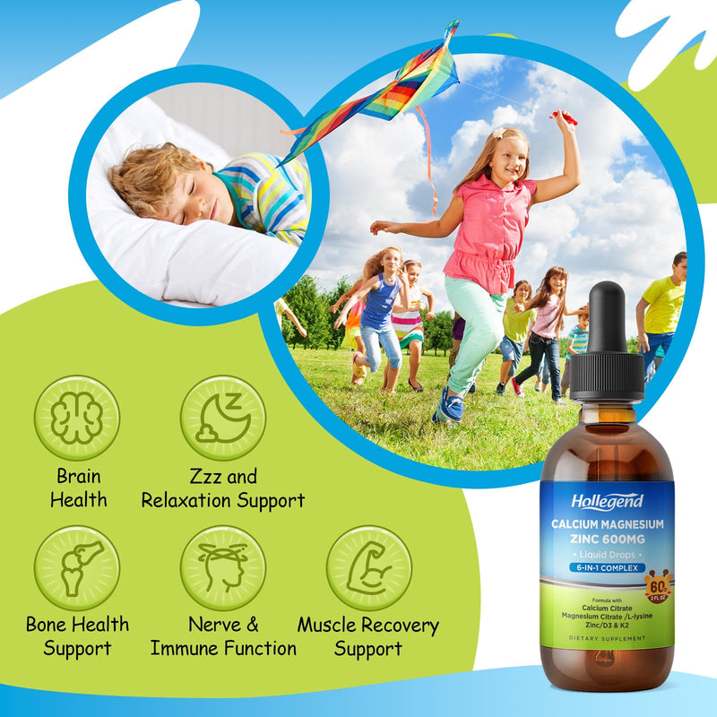Liquid Calcium Citrate Drops 600mg with Vitamin D3 & K2, 2 Fl Oz | L-Lysine 500mg, Magnesium & Zinc, For Kids & Adults 2 Fl Oz (Pack of 1)