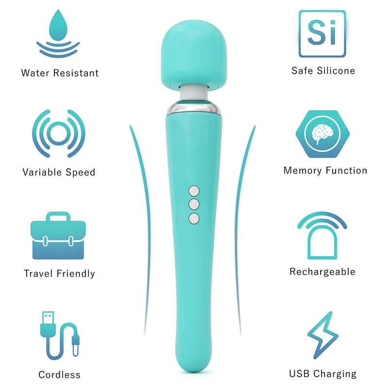 Therapeutic Cordless Massager - Powerful Massage Tool Handheld 8 Speeds 20 Patterns - Rechargeable Hand Massagers for Sore Muscles - Hand Held Massage Tool for Neck & Back Aquamarine