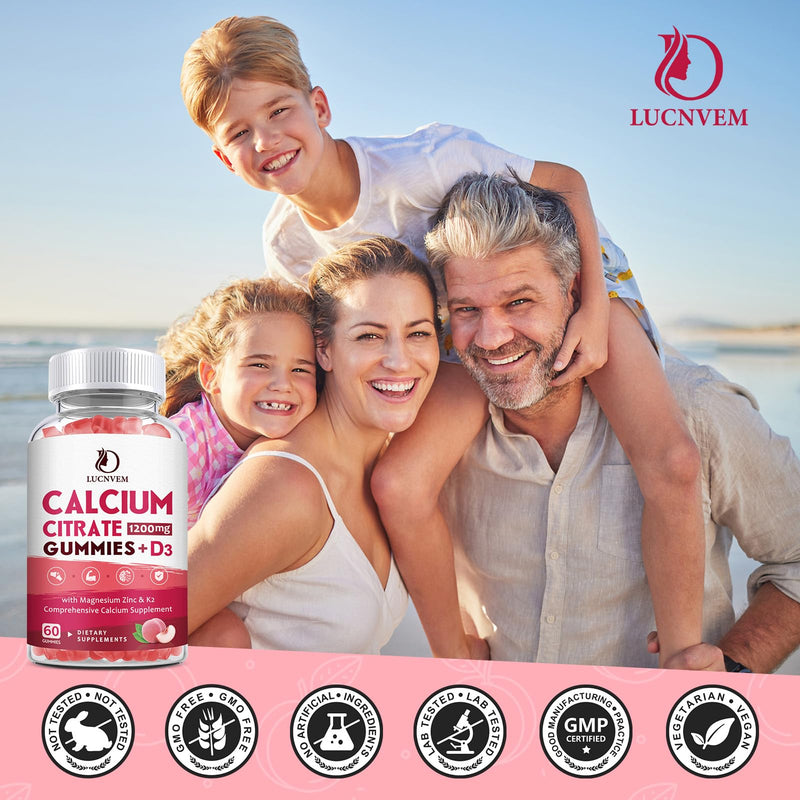 [Australia] - (2 Pack) Calcium Citrate 1200mg with Vitamin D3 Supplements Gummies for Women & Men, Calcium Gummies with Vitamin D3 K2, High Absorption for Bone Muscle Healthy- Peach Flavor- 60 Day Supply 60 Count (Pack of 2) 
