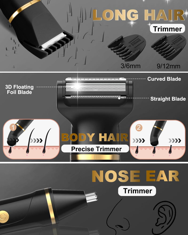 [Australia] - Body Hair Trimmer for Men, Manscape 3-in-1 Electric Razor Groin Groomer,IPX7 Waterproof Wet/Dry,Versatile Hair Trimmer for Ball/Beard/Nose,USB Rechargeable & Nose/Shaves Head,Christmas Gifts for Men Black 