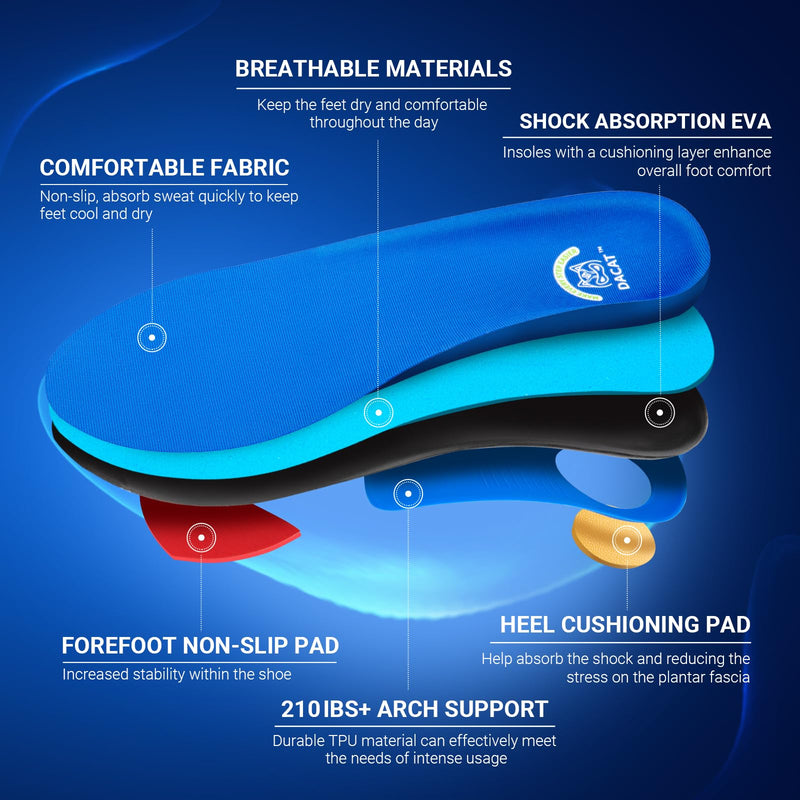 [Australia] - DACAT orthopedic insoles, heel spur insoles, shoe insoles, arched splayfoot for plantar fasciitis, flat feet, work shoes, insoles, sports for men and women, EU (41-42), blue, EU (41-42), 27.0 cm 