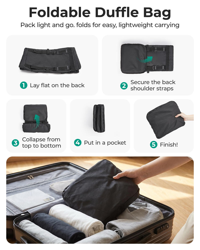 BAGSAMRT 60L Foldable Duffle Bag for Travel, Large Travel Duffel Bag for Men, 4 in 1 Travel Backpack, Carry on Weekender Bag, Black