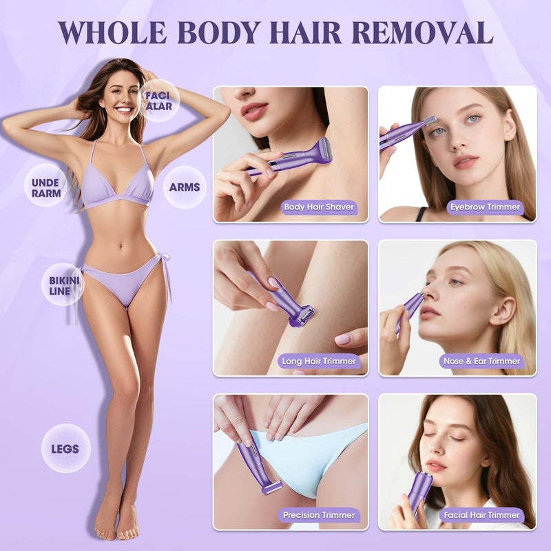 [Australia] - Electric Razor for Women,6 in 1 Women's Bikini Trimmer Shaver for Women & Men Pubic Hair, Private Area, Legs, Eyebrow,Face, Nose, Eyebrow, Body Hair Removal IPX5 Waterproof Wet & Dry 