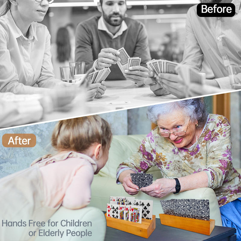 [Australia] - Playing Card Holders Deck Stand, Play Cards Holder for Kids or Elder People, Hands-Free Wood Holder Racks,Tray for Organizing Cards (2 Pack) 2 Pack 