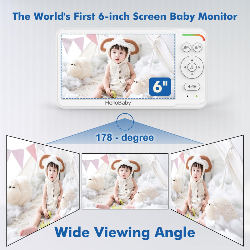 [Australia] - HelloBaby Baby Monitor 6" World First IPS Screen 30H Battery, Secure No WiFi, Pan Tilt Video Camera with Night Vision, VOX, 2-Way Talk, 1000ft, Portable Video Audio Monitor Ideal for Mom, Elderly, Pet HB6560 