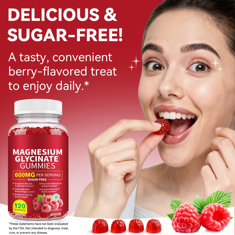 Magnesium Glycinate Gummies,600mg High Absorption Magnesium Supplement for Women,Kids & Adults, 3-in-1 Magnesiums Glycinate Gummies with Malate, Zinc, D3, B6 & Taurine