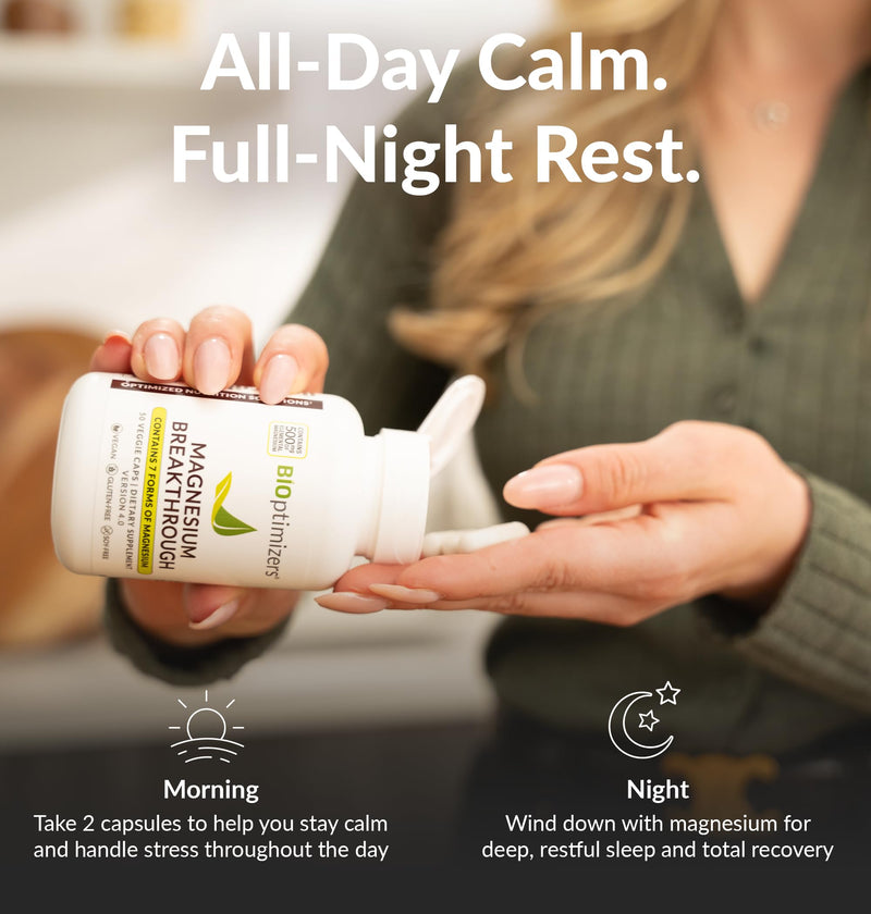 [Australia] - BIOptimizers Magnesium Breakthrough Complex Supplement with 7 Forms of Mg: Glycinate, Malate, Citrate, and More - Natural Support for Sleep and Cognitive Function - 60 Capsules- Calming Vitamins Unflavored 60 Count (Pack of 1) 