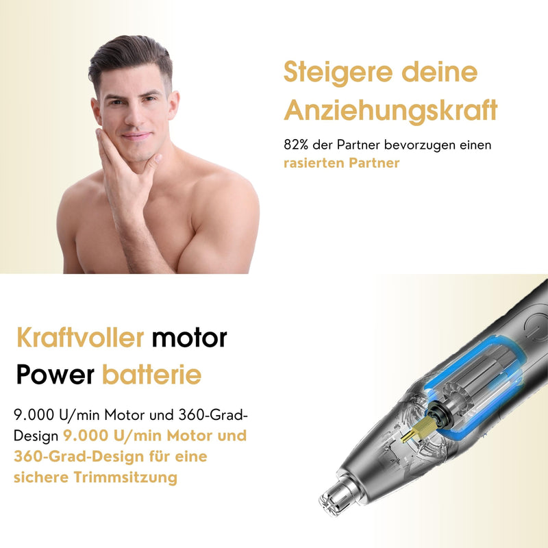 [Australia] - Gruttz Nose Hair Trimmer Men, Nose Hair Trimmer, Ear Hair Trimmer, Nose and Ear Hair Trimmer, Eyebrow Lip Hair Painless Epilator, IPX7 Washable Facial Hair Remover 