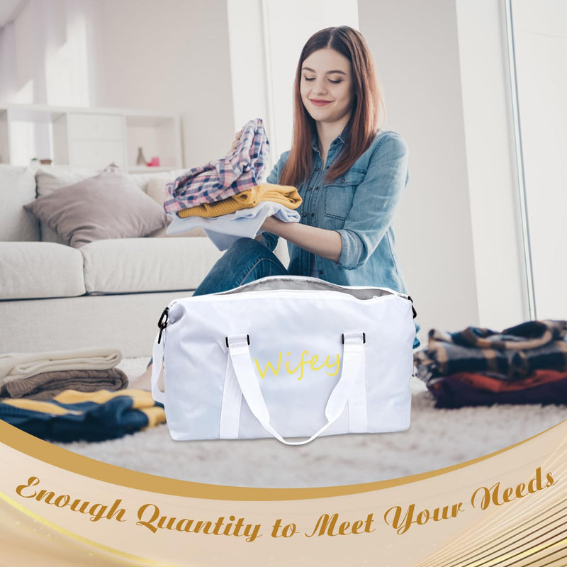 2 Pcs Wifey Hubby Duffle Bag Set White Black Wedding Travel Bags Waterproof Honeymoon Travel Bags Weekender Tote Bag For Women Men Couple Bridal Shower Honeymoon Party Organizer Supplies