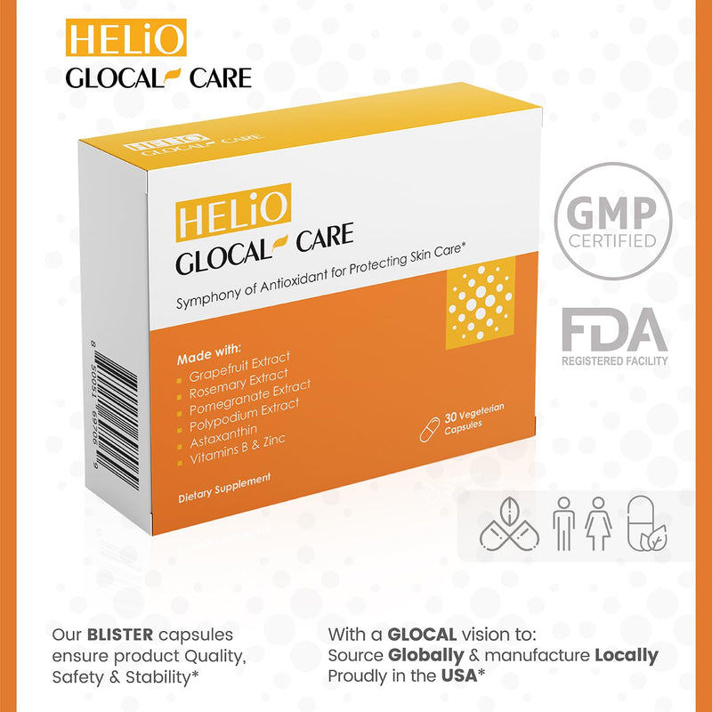 [Australia] - GlocalCare Helio Supports Skin Against UV Rays & Promotes Healing from Sun Damage - Polypodium Leucotomos Extract, Nutroxsun, Astaxanthin 