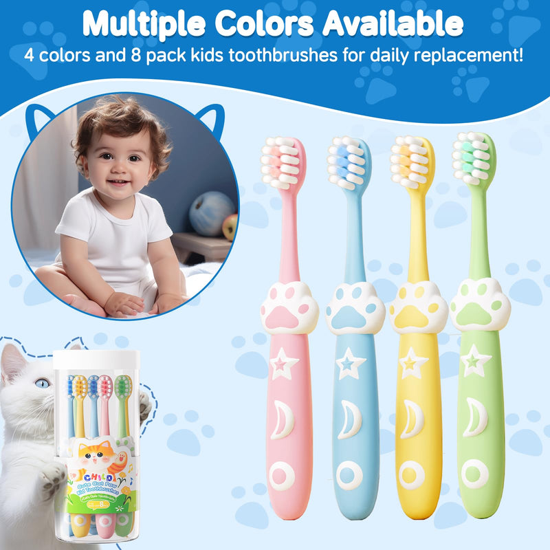8 Pack Kids Toothbrushes Extra Soft Toddler Toothbrush 2-8 Years Children Manual Toothbrushes for Clean Teeth Cute Kid Toothbrushes Make Your Toddler Love Brushing Teeth