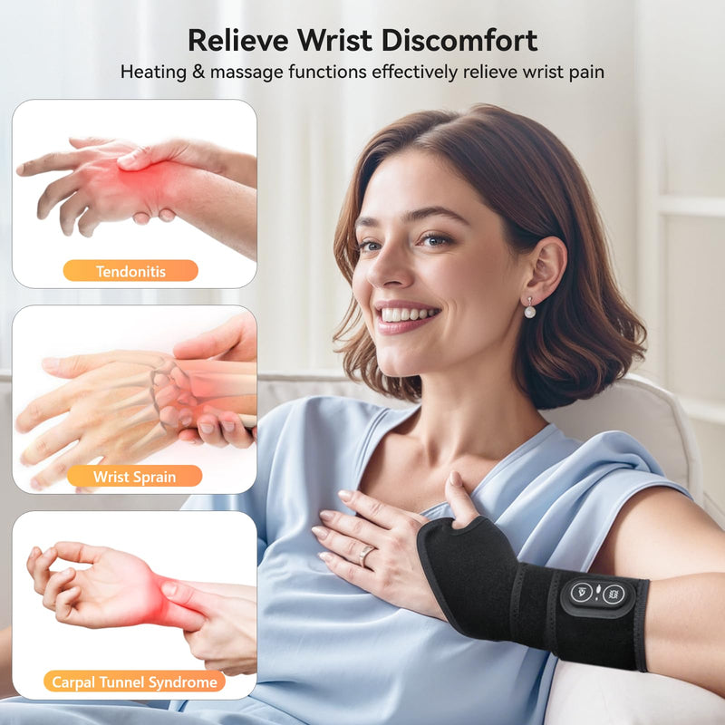 [Australia] - Yabuu Cordless Wrist Hand Heating Pad Massage for Carpal Tunnel With 3000mAh Battery,Hand Arthritis,Wrist Pain Relief,Heat Wrap Pad,Vibration and Adjustable Heat Settings Hot Therapy Gifts for Mom/Dad Wireless 