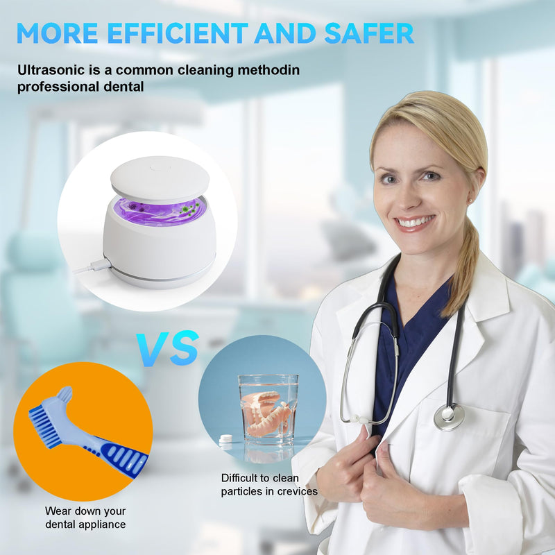 [Australia] - Ultrasonic Retainer Cleaner Machine Pro, Quickly Completes Denture Brushing and Bathing, Deep Cleaning, and Effectively Prevents Aligner Discoloration - White 