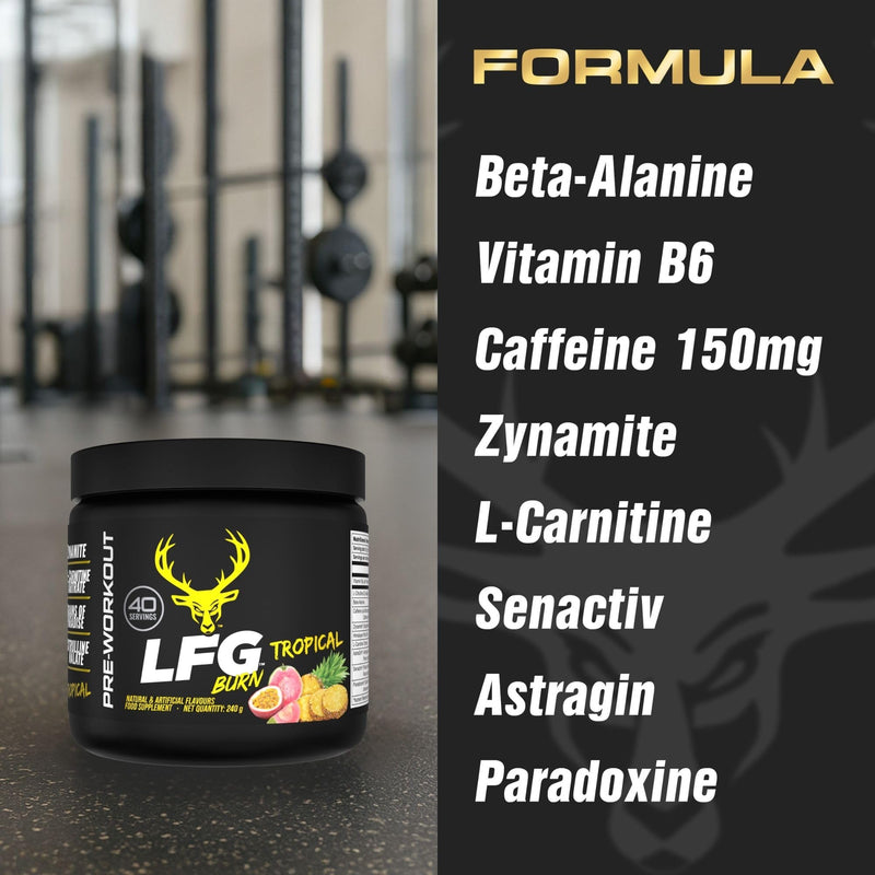 Bucked Up LFG Burn Pre-Workout Powder | Supports Energy & Endurance | Sugar Free | No Proprietary Blends | Tropical Flavour | 40 Servings