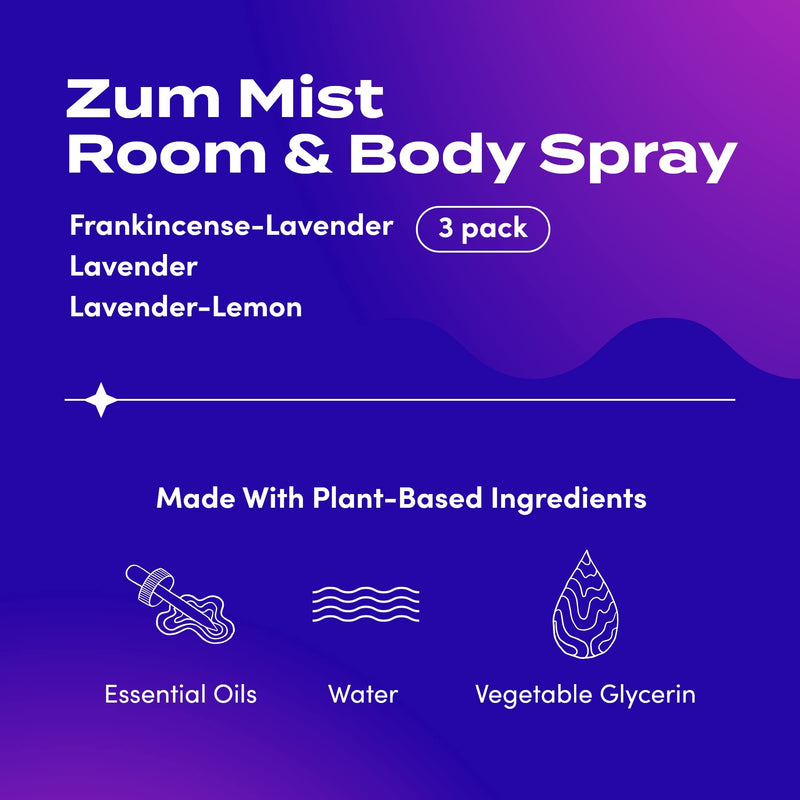 Zum Indigo Wild Mist Room & Body Spray - Aromatherapy Essential Oil Spray - Natural Body Mist & Room Spray - Lavender Blends - 4 fl oz (3 Pack)