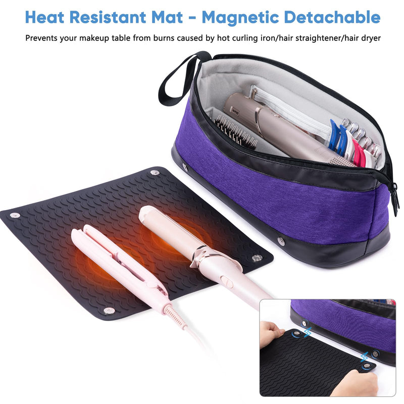 [Australia] - 2IN1 Hair Tools Travel Bag with Removable Heat Resistant Mat Curling Iron Travel Case, Hair Dryer Organizer for Flat Irons, Straighteners and Haircare Accessories, Hot Tools Travel Bag Hair Style B Purple 