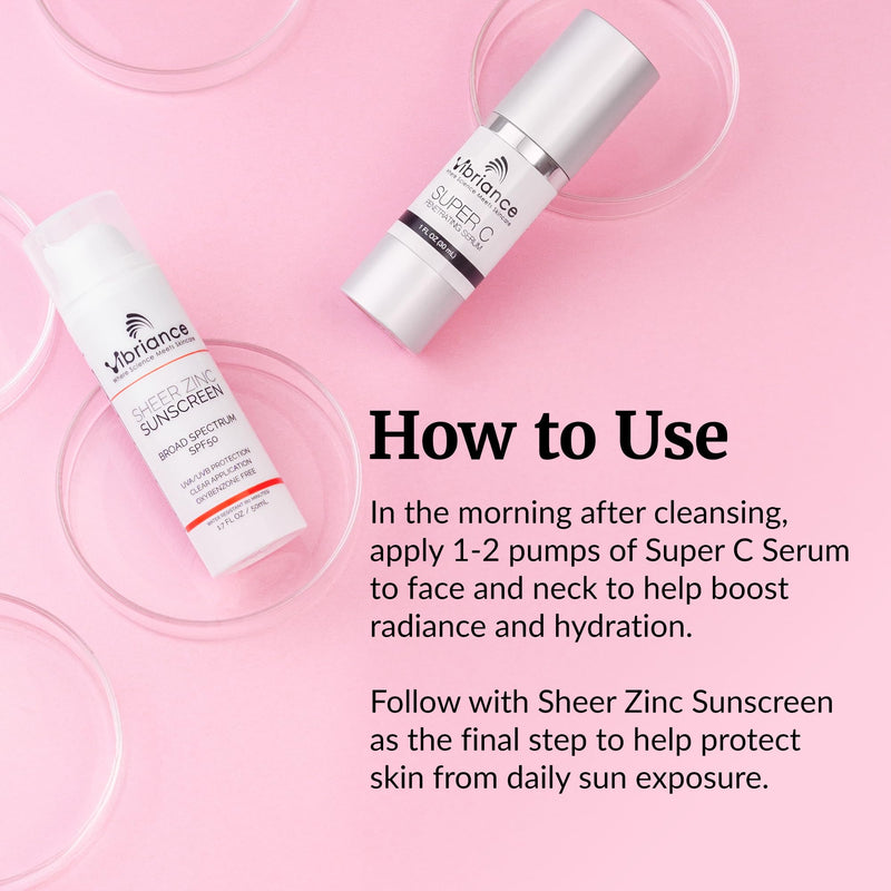 Vibriance Simple Skincare Essentials Bundle | Super C Vitamin Serum, Sheer Zinc Sunscreen SPF 50 Skin Care Set - Nourish, Protect, Illuminate