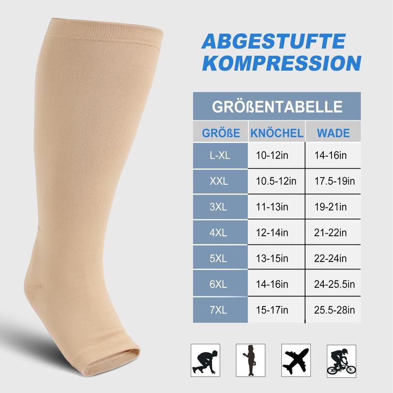 [Australia] - ZFSOCK Compression Stockings Thick Calf Support Stockings: Medical Compression Socks Zipper Sports Women Plus Size Open Toes Men Varicose Veins Thrombosis Stockings 1 Pair 20-30mmHg L-XL Beige-1 Pair 