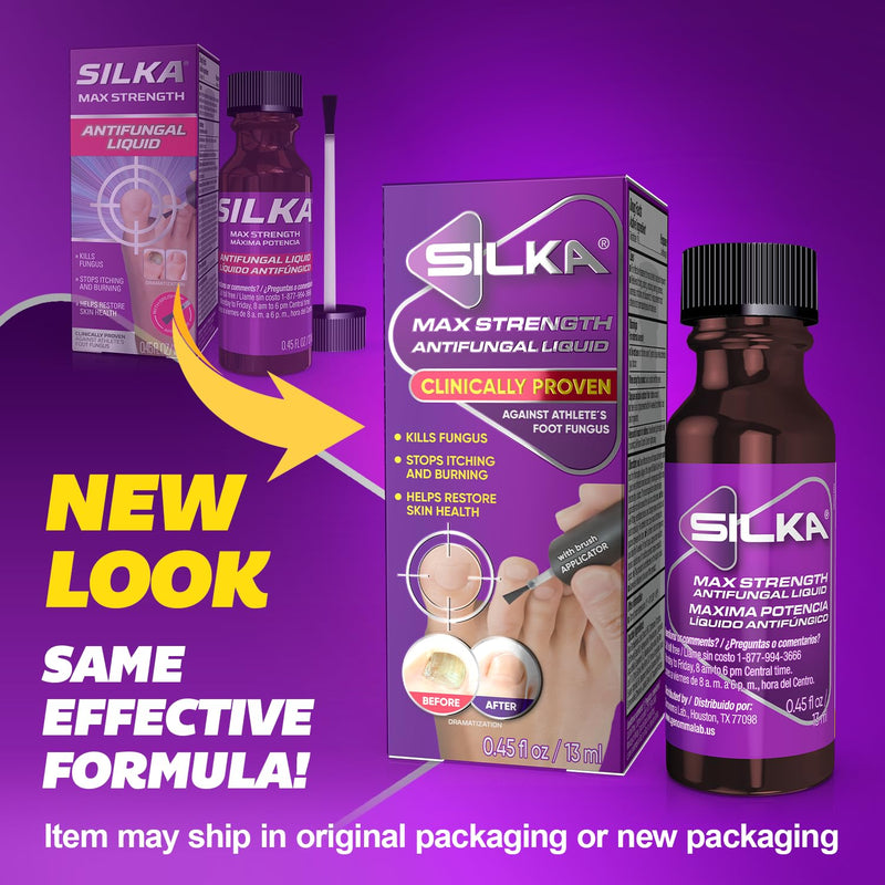 SILKA Max Strength Antifungal Liquid for Toenail Health with Brush Applicator, Results in 1 Week, Nail Fungus Treatment for Damaged Toenails, Athlete's Foot Treatment, Tolnaftate 1% 0.45 Fl Oz 0.45 Fl Oz (Pack of 1)