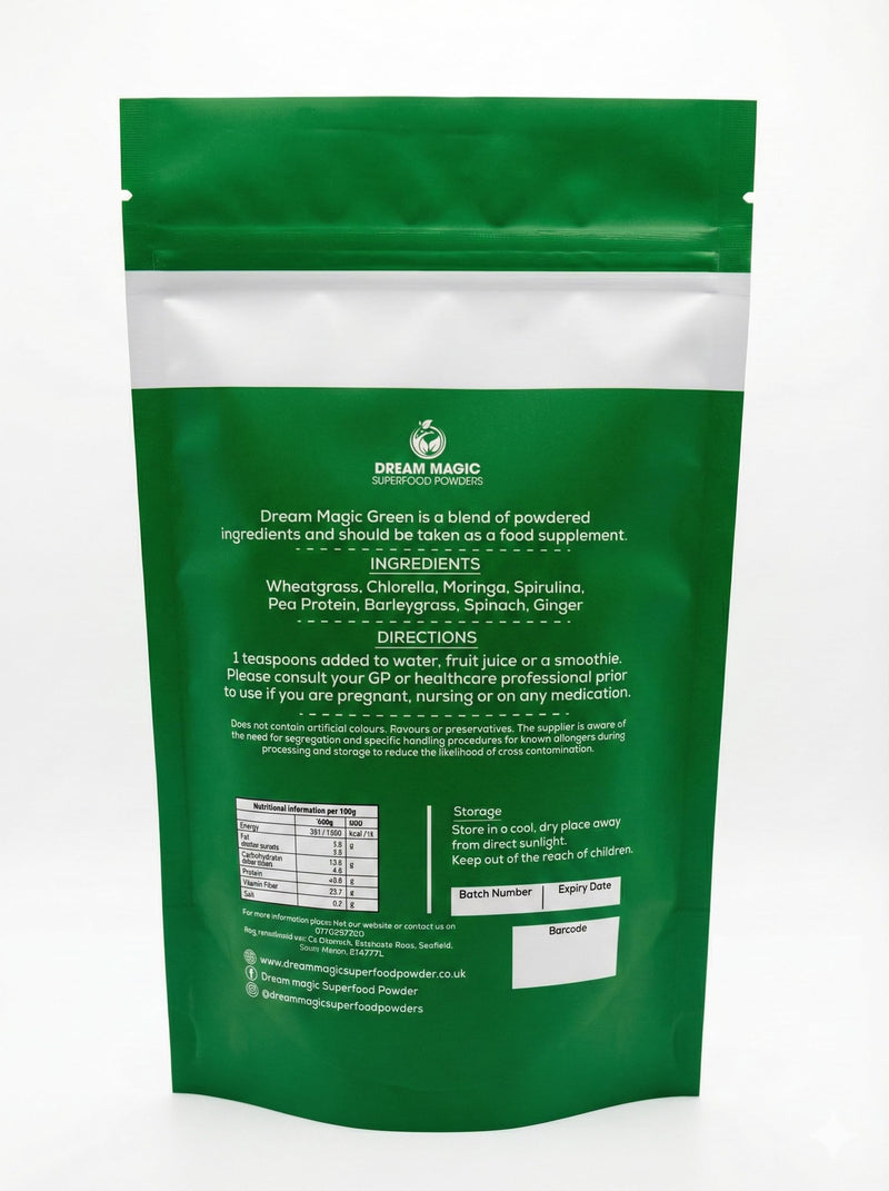 Green Superfood Powder, 30 Servings | Gut Health, Digestion & Immune Support | Vegan Daily Greens with Spirulina, Chlorella, Moringa & Wheatgrass | Great for Smoothies | 100g