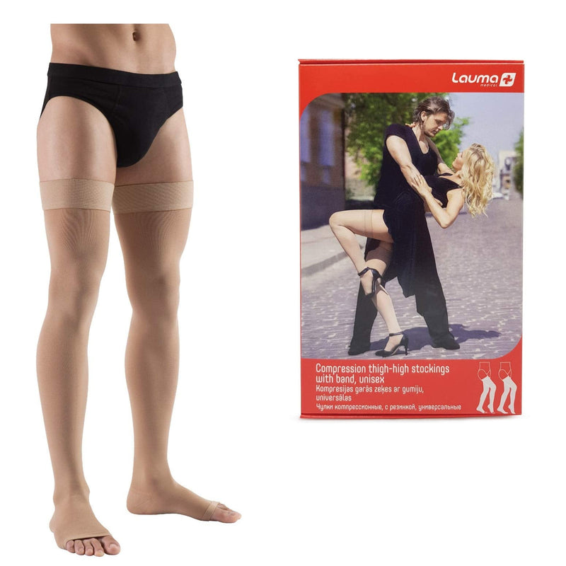 [Australia] - Lauma Medical, 23-32 mmHg open toe compression stockings class 2, varicose veins, often swelling in the legs, pain in calves and feet (long, XL size, beige) AG307-4D-8001 