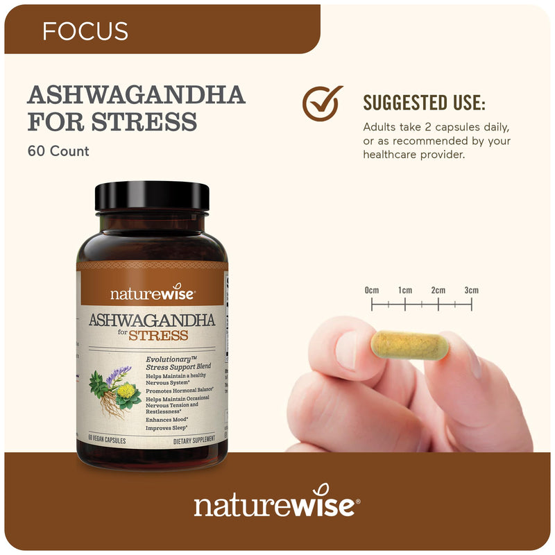 [Australia] - NatureWise Ashwagandha for Stress - With KSM-66 Ashwagandha Extract + GABA + L-Theanine + Rhodiola Rosea - Herbal Stress Support Supplement - Vegan, Non-GMO, Gluten-Free - 60 Capsules[1-Month Supply] 