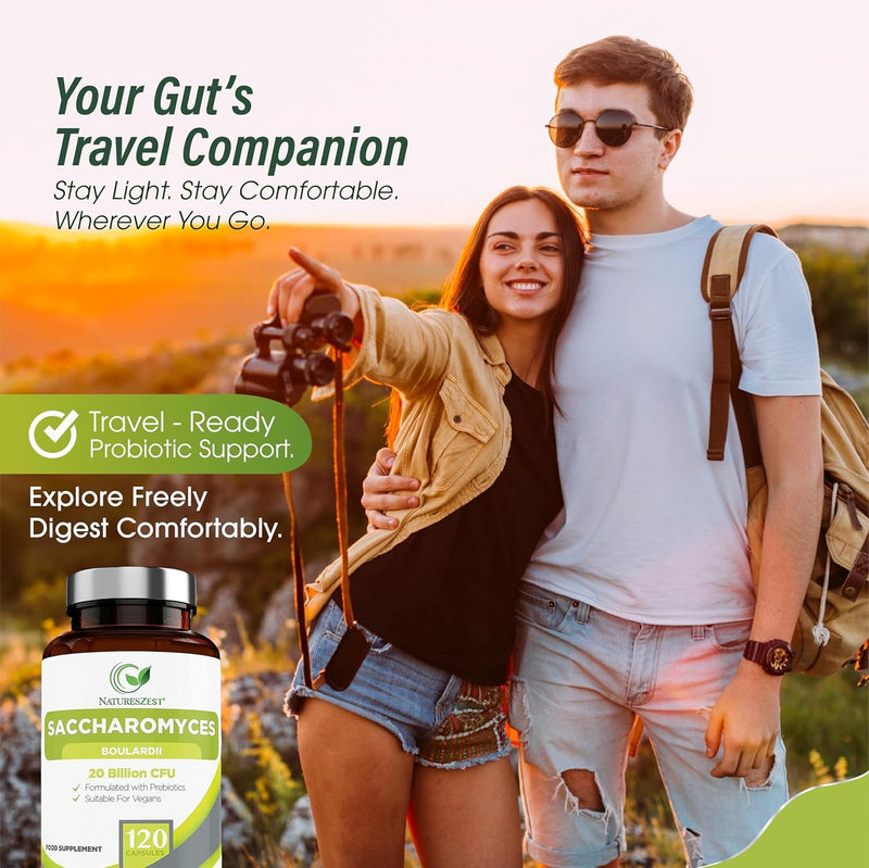 Saccharomyces Boulardii 20 Billion CFU - 120 Capsules | High Strength Prebiotics and Probiotics for Women & Men | Digestion Supplement with Natural Postbiotic Benefits | Vegan | 4 Months Supply