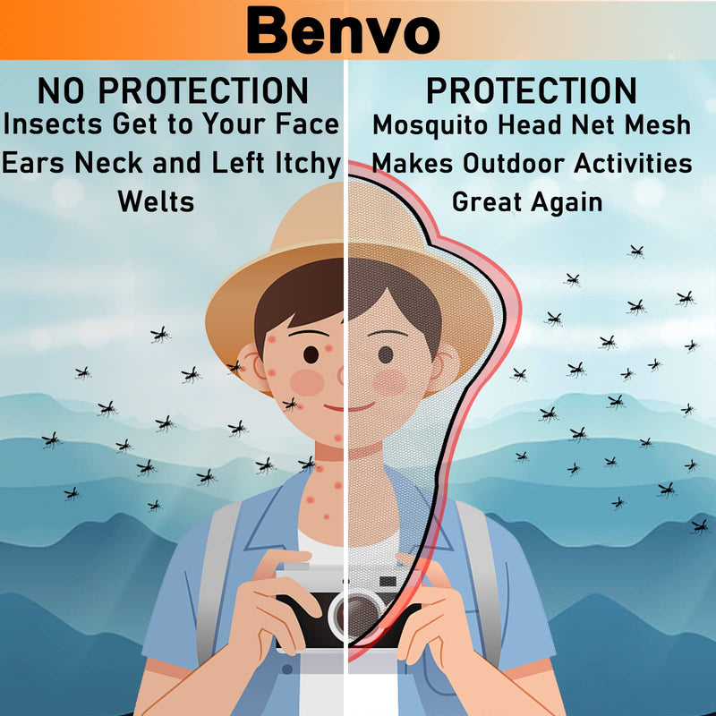 [Australia] - Benvo Mosquito Head Net Mesh, Face Neck Fly Netting Hood from Bugs Gnats Noseeums Screen Net for Any Outdoor Lover- with Carry Bags Fits Most Sizes of Hats Caps (2pcs, Grey, Updated Big Net) Gray 