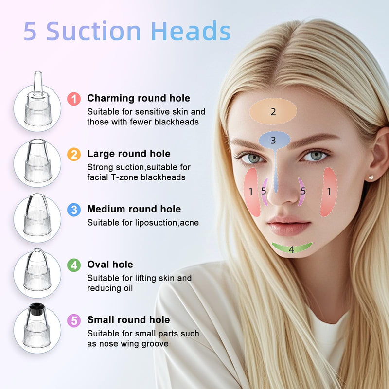 Blackhead Remover Vacuum Facial Pore Cleaner Electric Comedone Whitehead Extractor 5 Suction Probes and 5 Suction Levels Rechargeable Black Heads Remover Tools for Women & Men Facial Skin Care (Pink) Pink