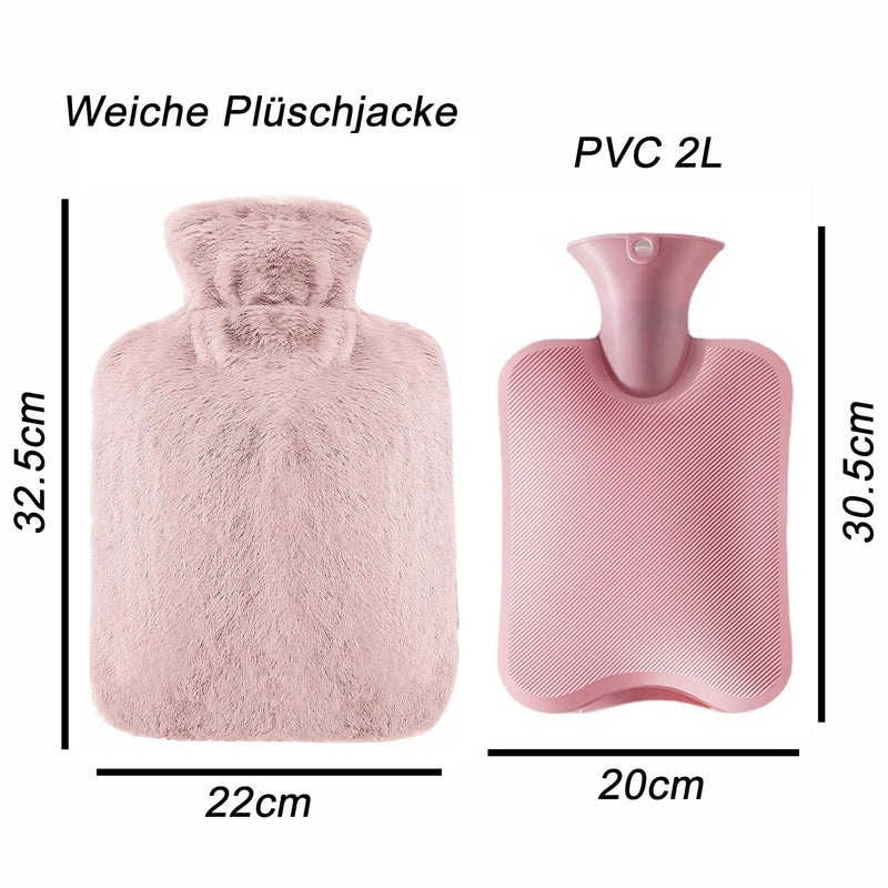 [Australia] - Hot Water Bottle with Soft Cover 2L Bed Bottle Fluffy PVC Hot Water Bag Ideal for Pain Relief Safe and Durable Best Gift for Women and Adults (Pink) Pink 