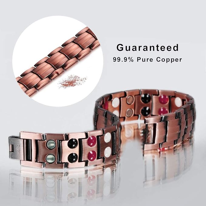 [Australia] - Rainso Mens Doule Row Pure Copper Magnetic Therapy Bracelet Pain Relief for Arthritis 3500 Gauss with Gift Box 