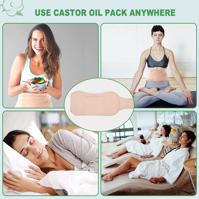 [Australia] - Castor Oil Pack, DEROWN Castor Oil Packs Wrap, Less Mess Made of Organic Cotton Flannel & Waterproof PUL, Reusable Massage Castor Oil Pack Kit with Anti Oil Leak Design (Oil Not Included) 