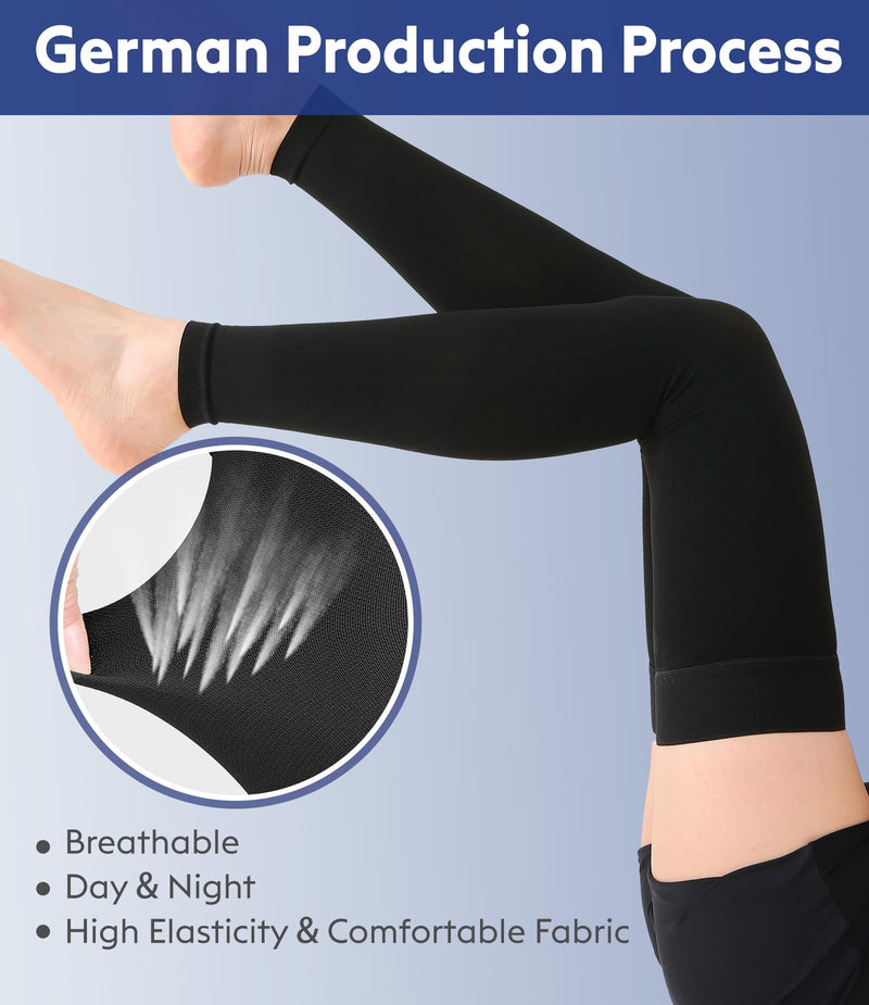 [Australia] - KEKING® Thigh High Compression Stockings Footless, Unisex, 15-20mmHg Leg Support Compression Sleeves with Anti-Slip Silicone Band, Treatment Swelling, Varicose Veins, Edema, DVT, Black X-Large 15-20mmhg Black Sleeve 