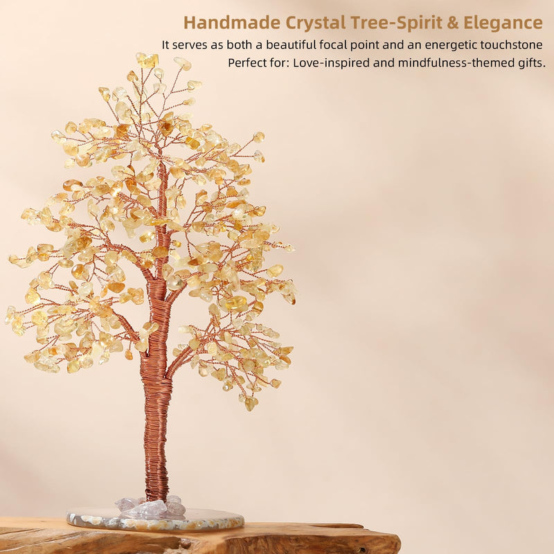 Hopeseed Citrine Chakra Crystal Tree of Life Handmade Bonsai Healing Crystals Tree for Home, Desk, Living Room, Office Decor for Positive Energy, Money, Good Luck Birthday Gift for Women, Mom, Men Citrine Chakra Tree