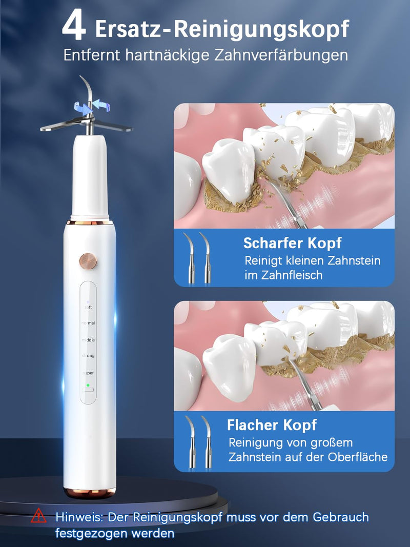 [Australia] - Wrischan tartar remover, teeth cleaning set with UV lamp, 5 adjustable modes and 4 interchangeable cleaning heads, tooth cleaning set, stain removal for dental care at home 