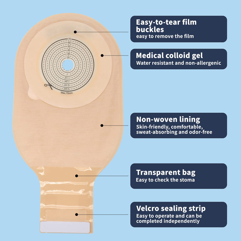 [Australia] - 20 pcs Colostomy Bags, Rainlotus Ostomy Bag one-Piece ostomy Supplies, 20mm-70mm Cut-to-Fit Drainable Pouches with Velcro Closure for Ileostomy Stoma Care 