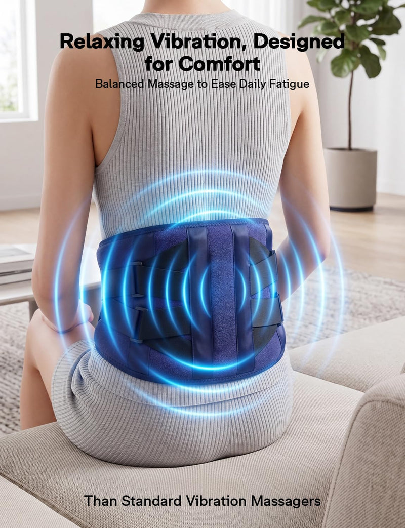 Cordless Heating Pad for Back with Massager, Wearable Portable Lower Back | 3-Way Power, 3 Heat, 5 Vibration, 3 Timers, Extension Strap and Back Brace; for Home, Office or Travel; Gifts for Women & Men
