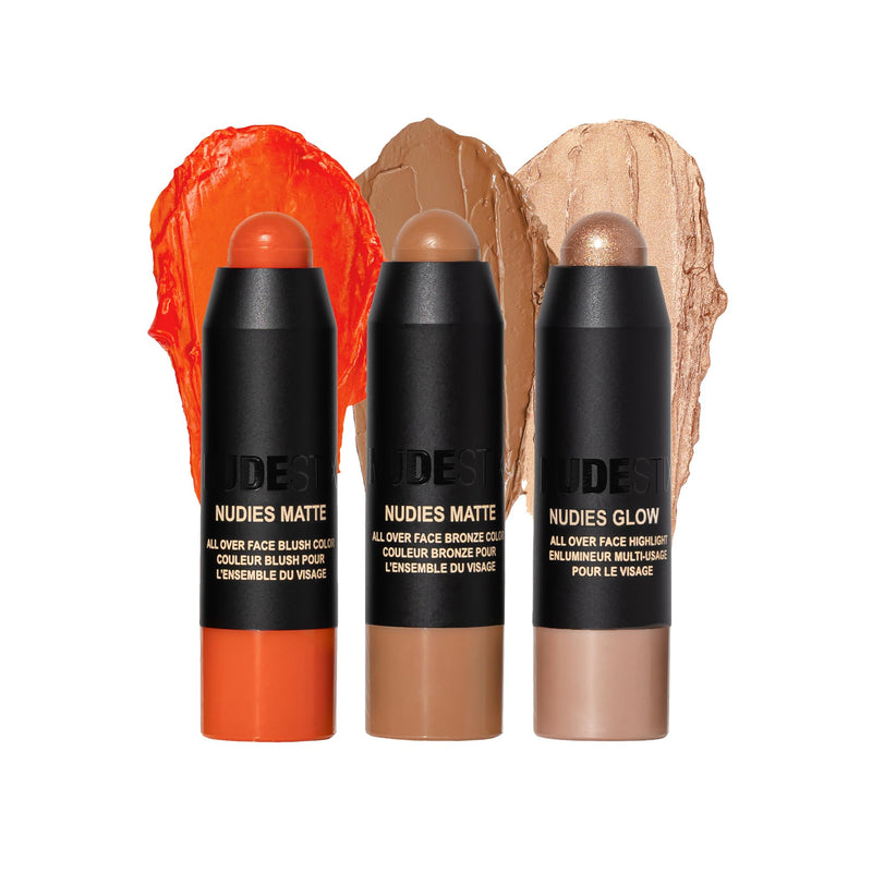 [Australia] - Nudestix Beachy Nudes Mini Kit by Allana Davison – 3-Piece NUDIES Cream Makeup Set for Cheeks, Eyes & Lips | Vegan, Travel-Friendly Summer Glow Kit with Exclusive Blush Shade | Cruelty-Free 