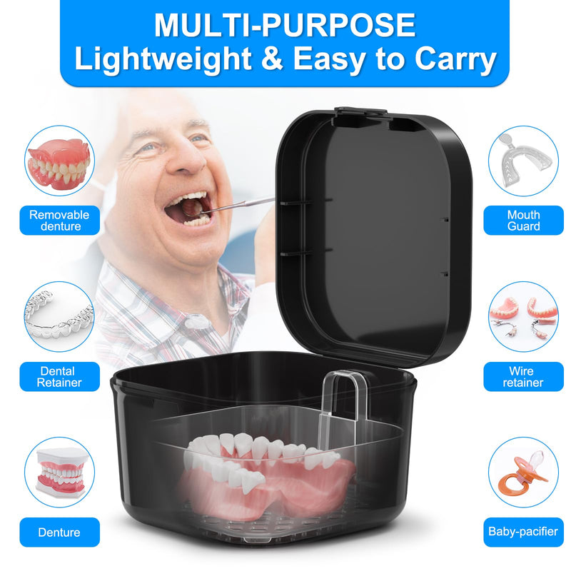 [Australia] - 2 Pack Denture Bath Case and Retainer Case Denture Cups for Soaking Dentures Holder False Teeth Container Mouth Guard Storage Case Cleaning Purple+Black 