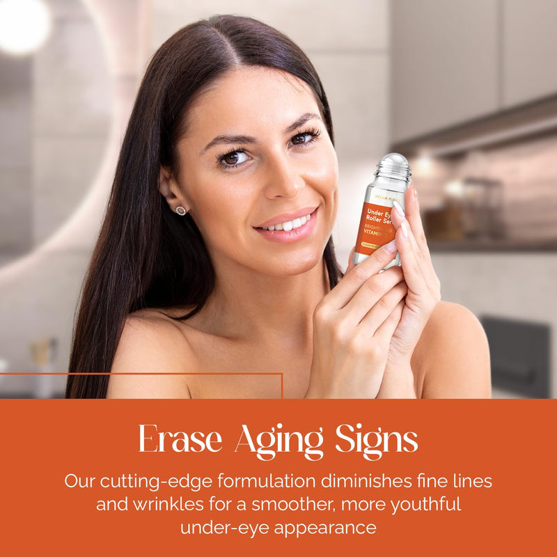 Bella Beauty Vitamin C Under Eye Roller Serum - Dermatologist Tested, Anti Aging, Korean Skin Care - Helps Minimize Dark Circles, Puffiness, Fine Lines - Vegan, Clean Beauty, Cruelty Free - 1.69 Fl Oz