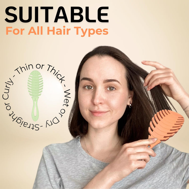2 Pack - Inatekpro 100% Bio-Friendly Natural Wheat Straw Detangling Brush - Ultra-soft Bristles Detangler Brush For Curly, Straight, Wet & Dry Hair (Green & Orange) Green & Orange