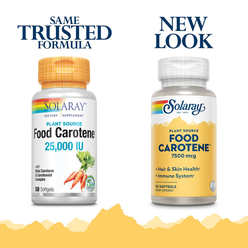 [Australia] - SOLARAY Food Carotene, Vitamin A as Beta Carotene 25000IU | Carotenoids for Healthy Skin & Eyes, Antioxidant Activity & Immune System Support | 50ct 50 Count (Pack of 1) 