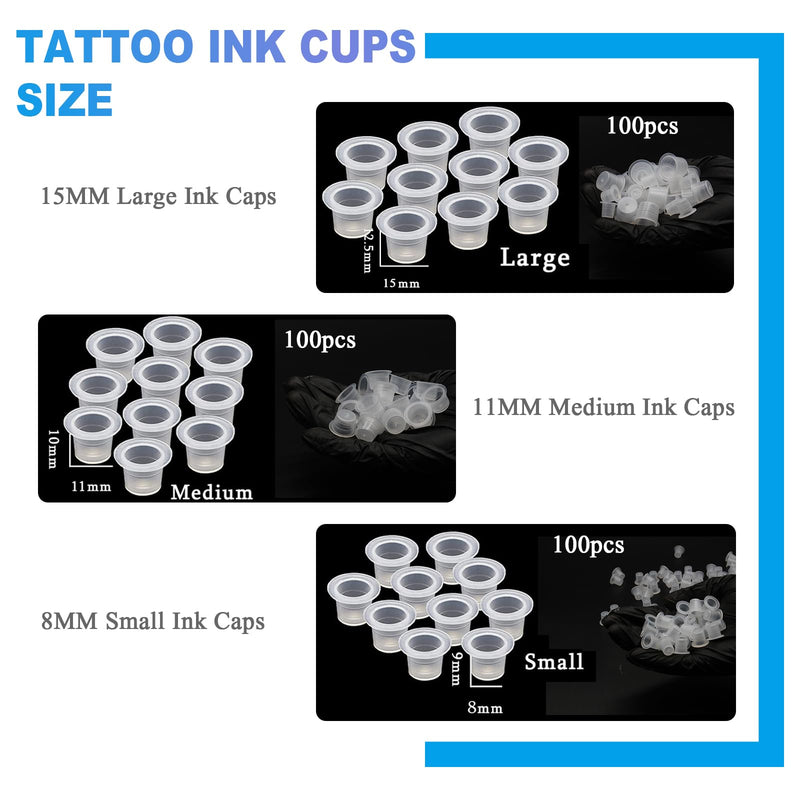 [Australia] - 303Pcs Tattoo Ink Caps Kit - Emalla 3Pcs Black Tattoo Ink Cups Holder with 300Pcs Tattoo Ink Caps 100 Small 100 Medium 100 Large Tattoo Ink Cups Tattoo Ink Container Tattoo Kit Tattoo Supplies 300pcs ink caps+3pcs holders 