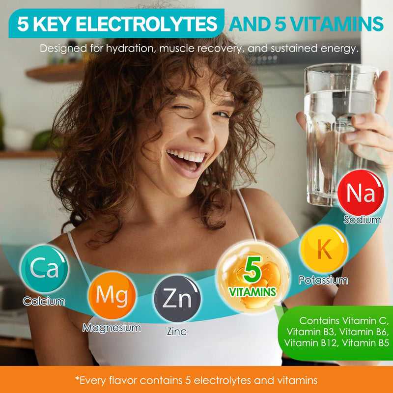 Electrolytes Powder, Electrolytes Sachets with Hydration Nutrition 30PCS, Hydration Sachets Plant-Based Electrolyte Powder with 7 Electrolytes. Muscle Comfort, Gluten Free, 5 Flavors
