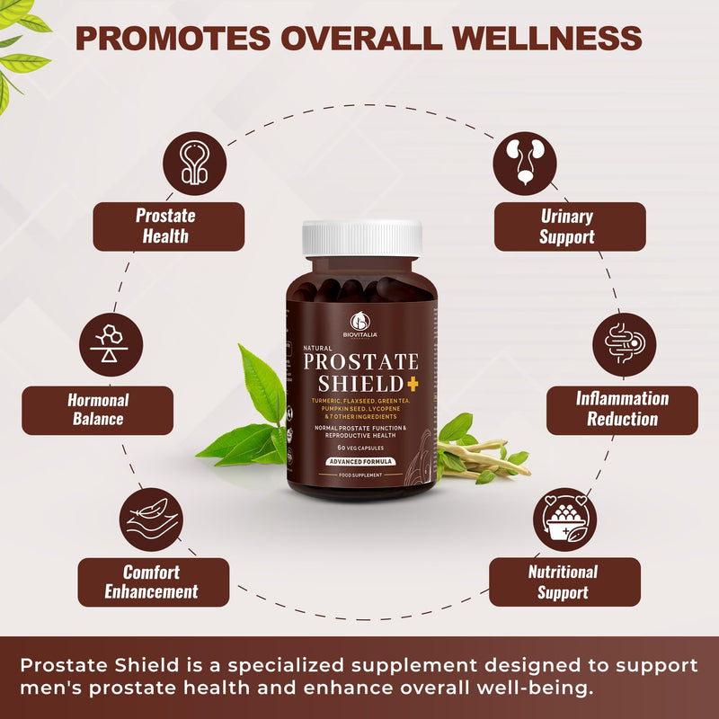 [Australia] - BioVitalia prostate protection capsules - high dosage with turmeric, linseed, green tea, lycopene, pumpkin seeds, pygeum bark, betasitosterol, nettle leaf | Prostate Health – Vegan – 60 Capsules 