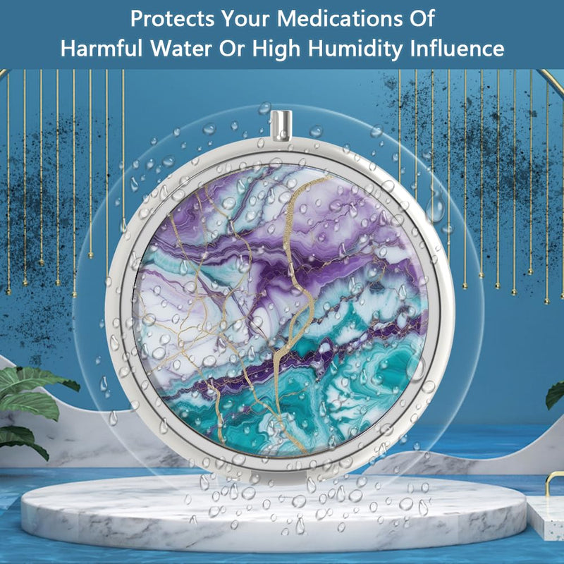 Pill Box 3 Compartment Small Pill Case,Portable for Pocket or Purse Pill Organizer Pill Container Holder to Hold Vitamins, Medication, Fish Oil and Supplements(Teal Blue Marble) Teal Blue Marble 1 piece